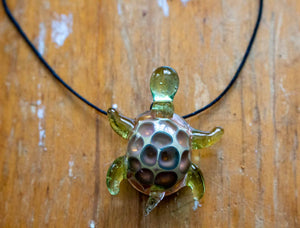 Glass Turtle Pendant - Green
