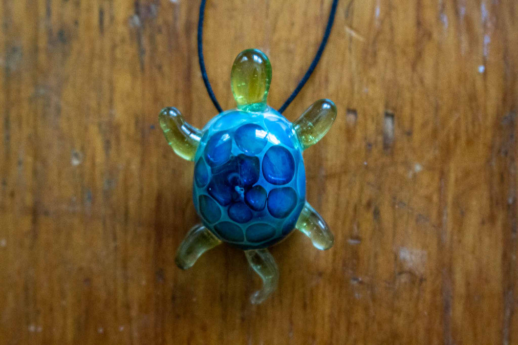 Glass Turtle Pendant - Blue