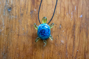 Glass Turtle Pendant - Blue